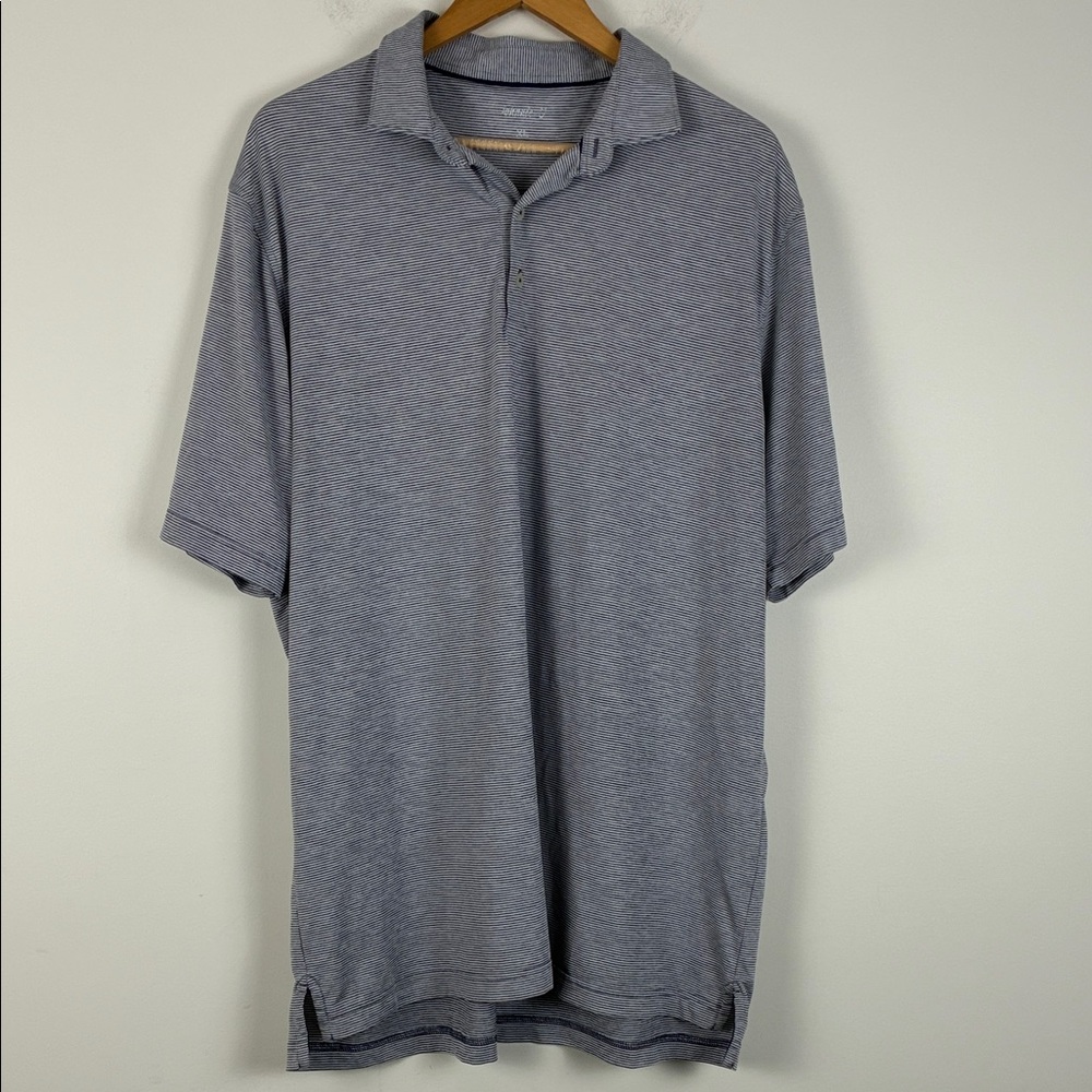 Johnnie-O Men's XL Performance Polo Shirt Gray White Stripe Short Sleeve